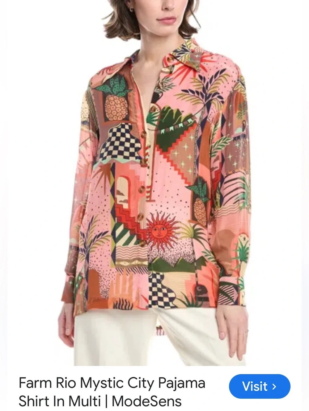 Farm Rio Mystic City Pajama Style Top - Picture 7 of 8